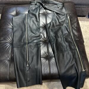 Genuine Harley Davidson Leather Motorcycle Chaps Mens XL Black Biker Riding